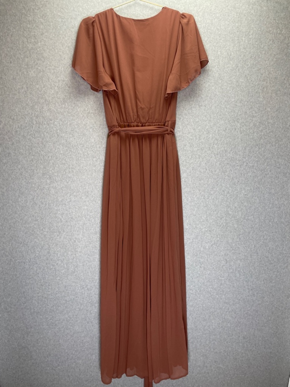 Baltic Born Chiffon Kristina Maxi V Neck Flutter Sleeve Dress in Rosey Brown NWT - Picture 8 of 9